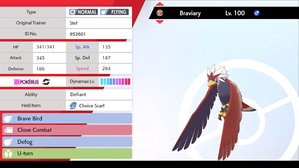 Level 100 Braviary Pokémon in dynamic battle pose with vibrant plumage and Defiant ability wallpaper