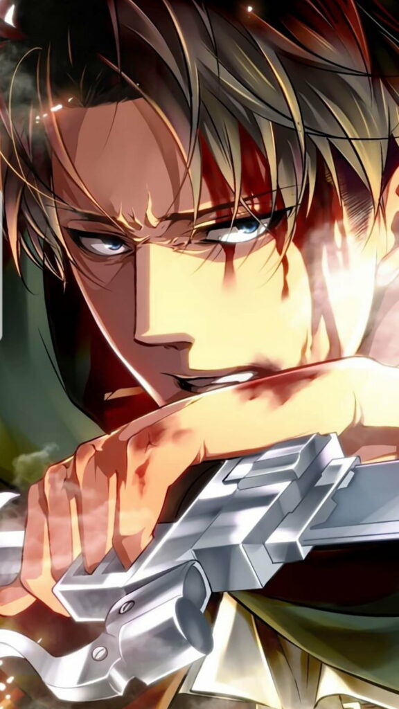 Crimson Blades: A Captivating HD Wallpaper of Attack on Titan's Levi Ackerman in Action