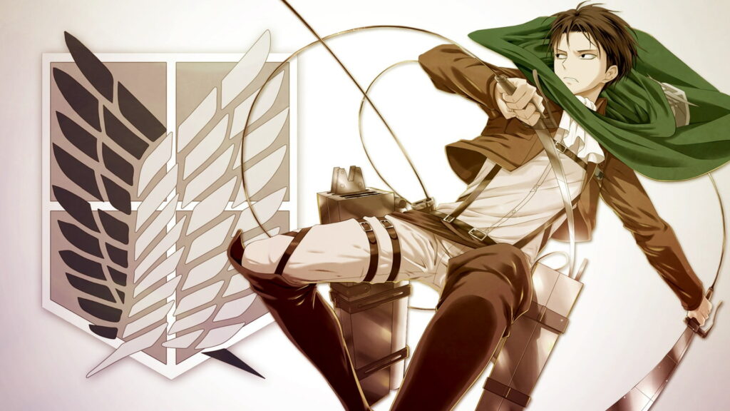 Levi Ackerman Attack on Titan anime wallpaper with ODM gear and Scout Regiment cape background