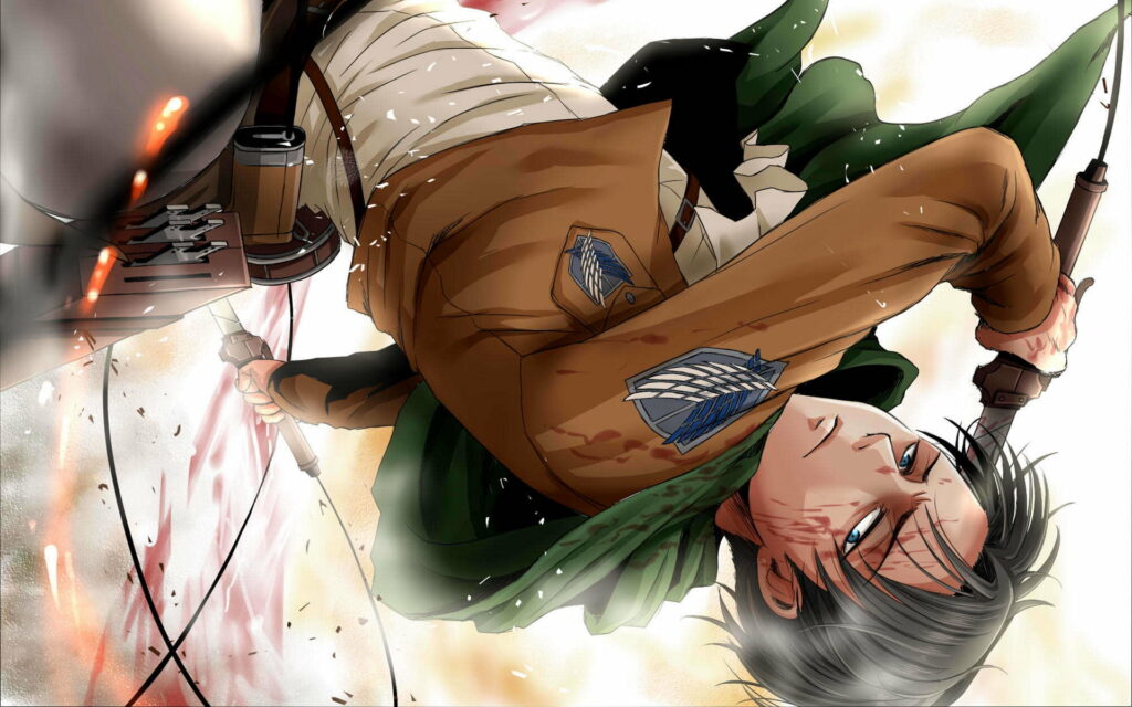 The Formidable Levi Ackerman Strikes in this HD Wallpaper - A Majestic 1080p Background Photo from the Popular Anime 'Attack On Titan'
