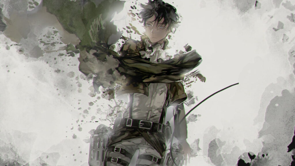 Levi Ackerman Attack on Titan intense watercolor digital art in Scout Regiment gear wallpaper