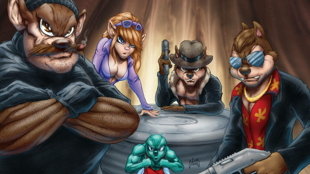 Realistic Chip N Dale Rescue Rangers team pose dramatic intense wallpaper background illustration