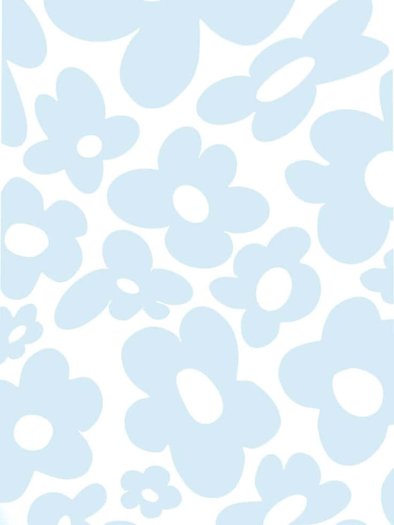 Light Blue Floral Pattern Wallpaper on White Background - Serene Aesthetic
