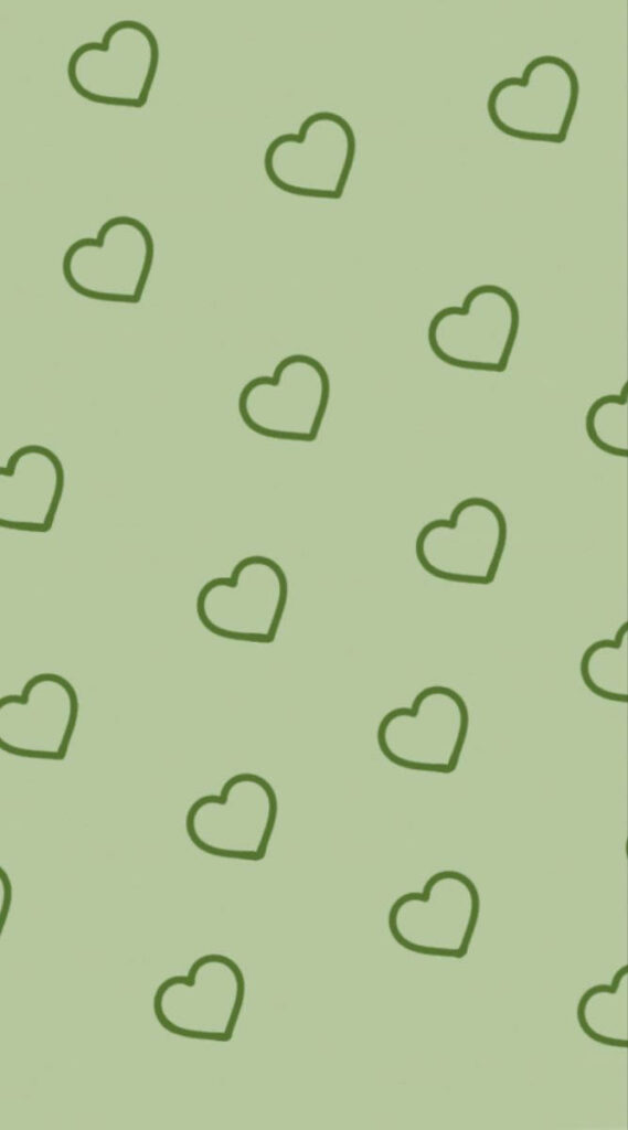 Minimalist Light Green Wallpaper with Dark Green Heart Outlines