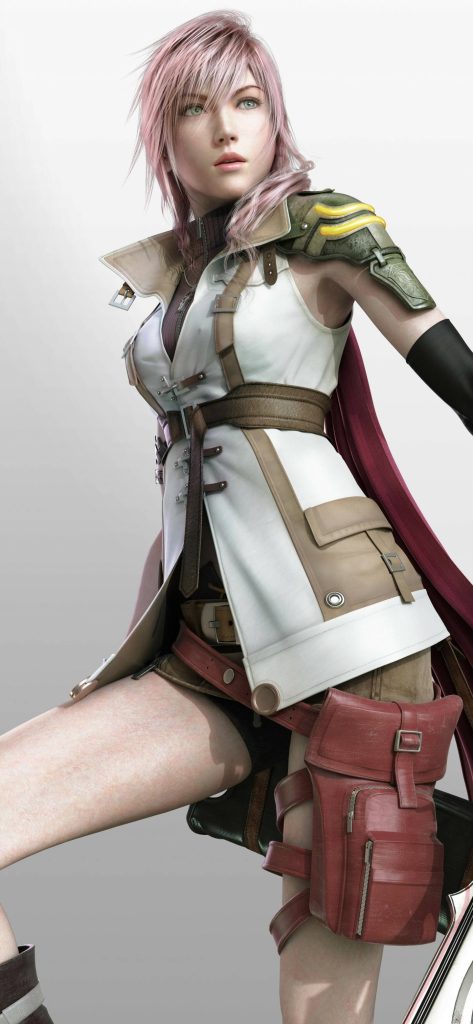4K mobile wallpaper of Lightning Farron in detailed 3D CGI with pink hair and soldier uniform