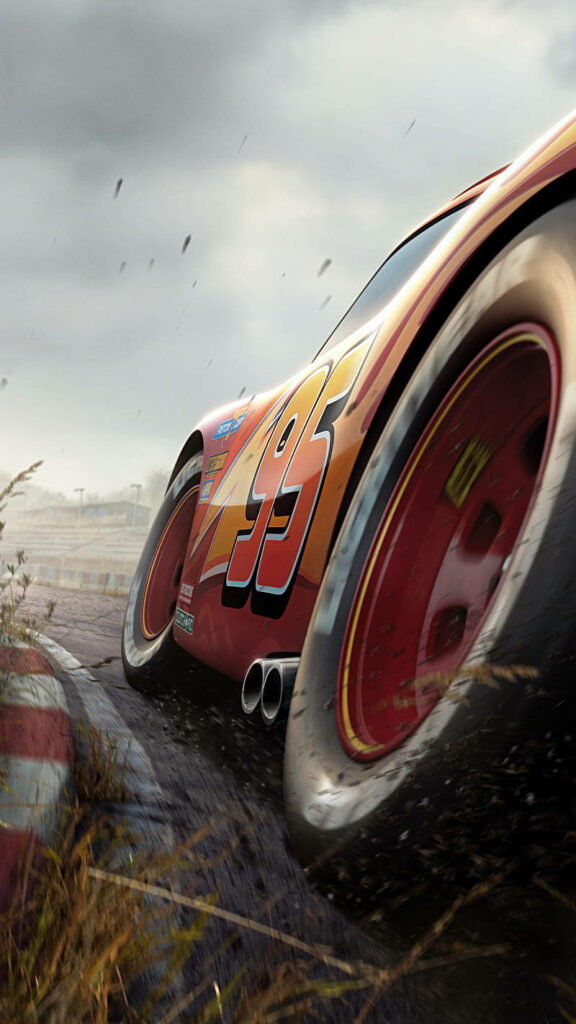 Lightning McQueen's Wet and Wild Race: A Stunning Car Wallpaper for Rainy Days