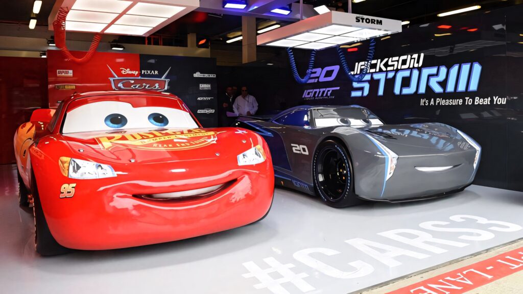 Lightning McQueen and Jackson Storm Cars 3 wallpaper vibrant digital art capturing racing rivalry