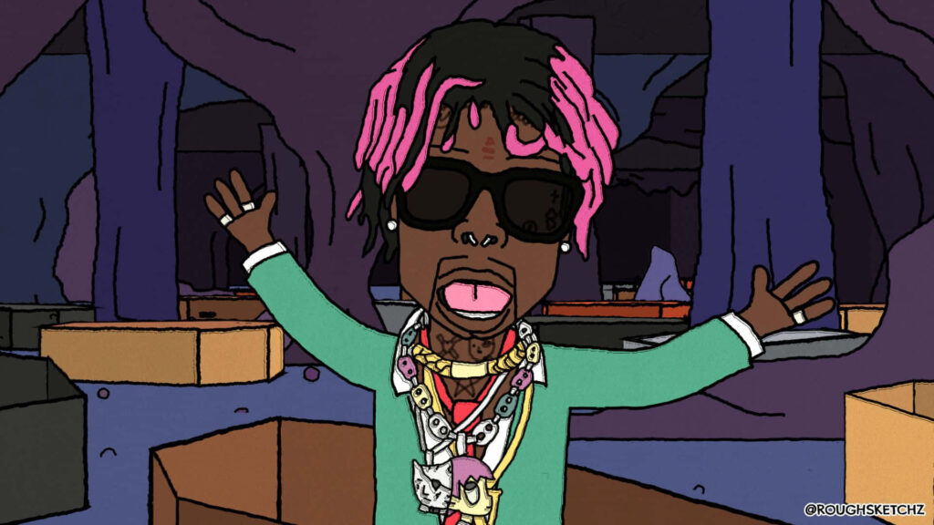 Lil Uzi Vert's Animated Persona: Expressive Cartoon Wallpaper Featuring Lil Uzi Gesturing and Chatting