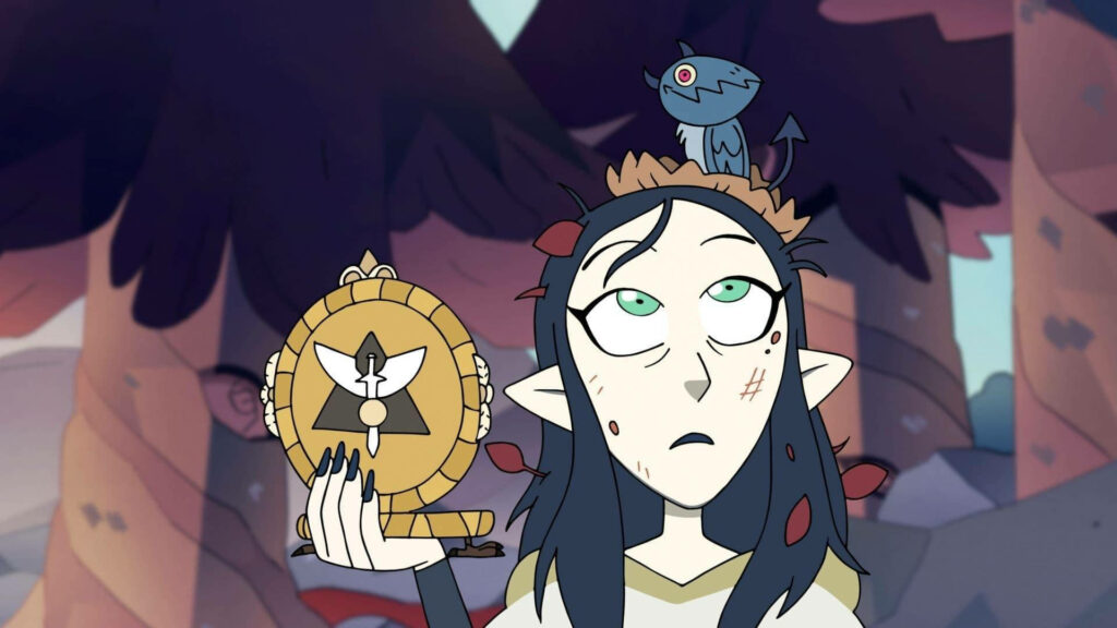 Lilith Clawthorne Wallpaper: Magic Device & Blue Creature in Forest