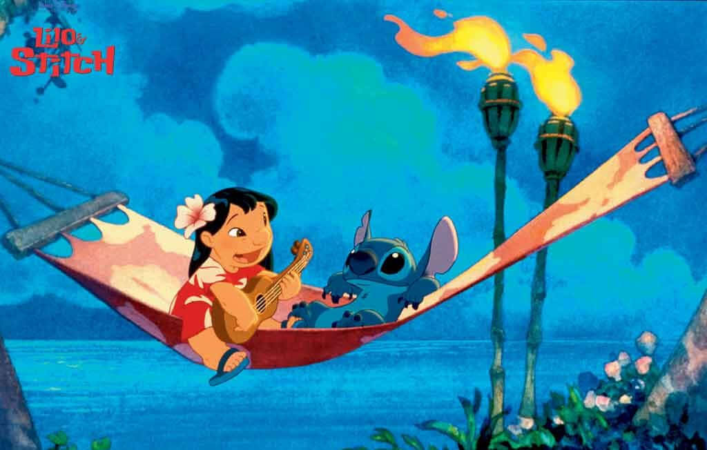 Charming Lilo & Stitch Hammock Wallpaper by the Ocean