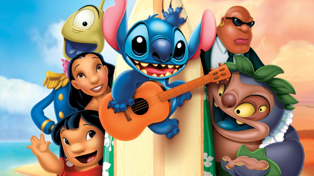 Stitch's Mischievous Adventures: A Vibrant QHD Wallpaper for Animated Movie Lovers