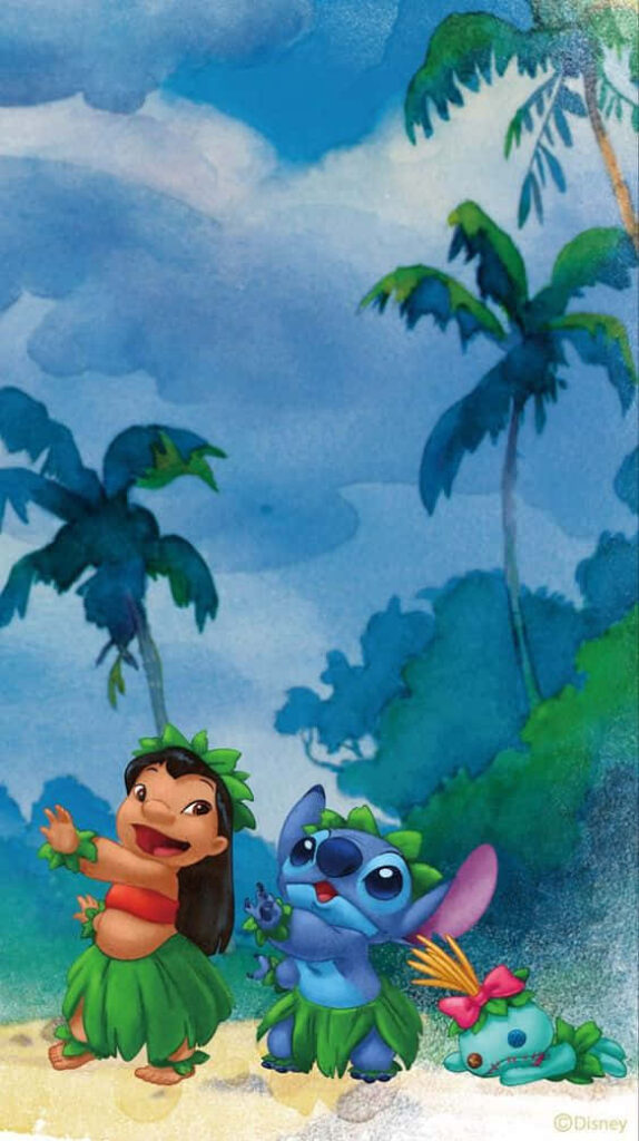 Dancing Lilo and Stitch Tropical Wallpaper: Fun Beach Vibes