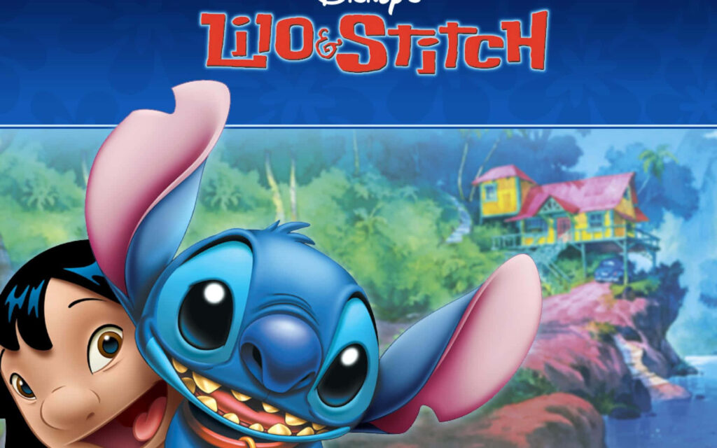 Vibrant Lilo and Stitch Wallpaper with Tropical Island Background