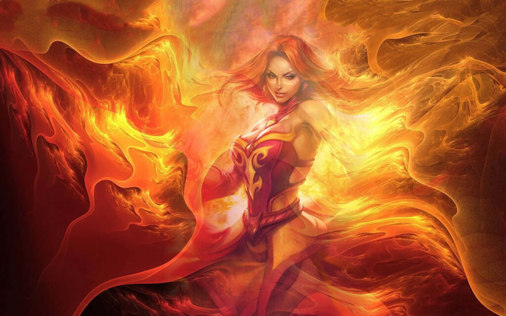 Fury Unleashed: Lina's Inferno Sets the Battlefield Ablaze Wallpaper