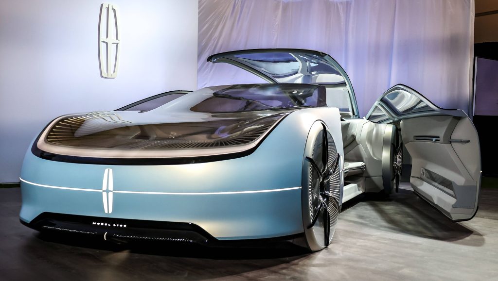 Lincoln Model L100 Concept electric car sleek design with glass roof modern wallpaper background