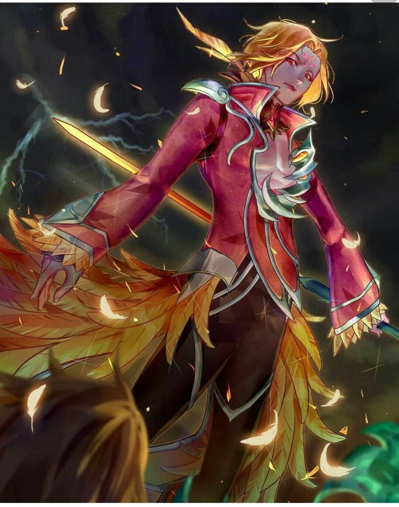 Ling Fiery Dance Mobile Legends wallpaper vibrant assassin red gold feathers dark stormy background