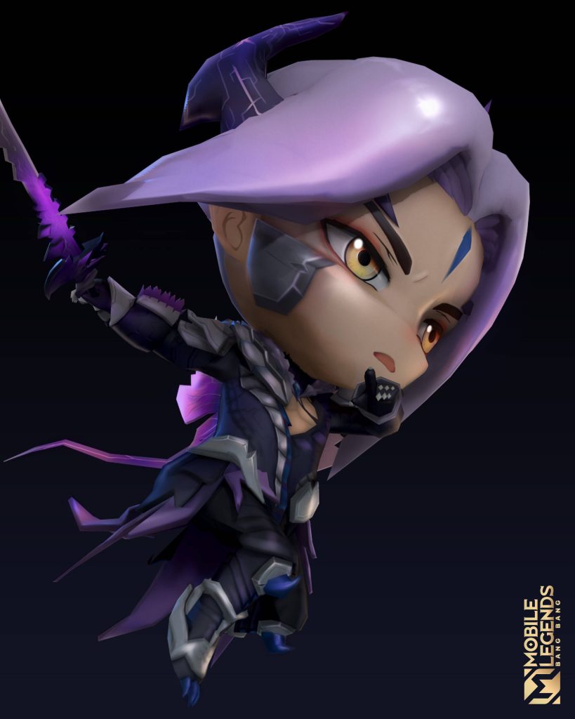 Ling Mobile Legends chibi 3D wallpaper Night Shade skin glowing violet blade dark background