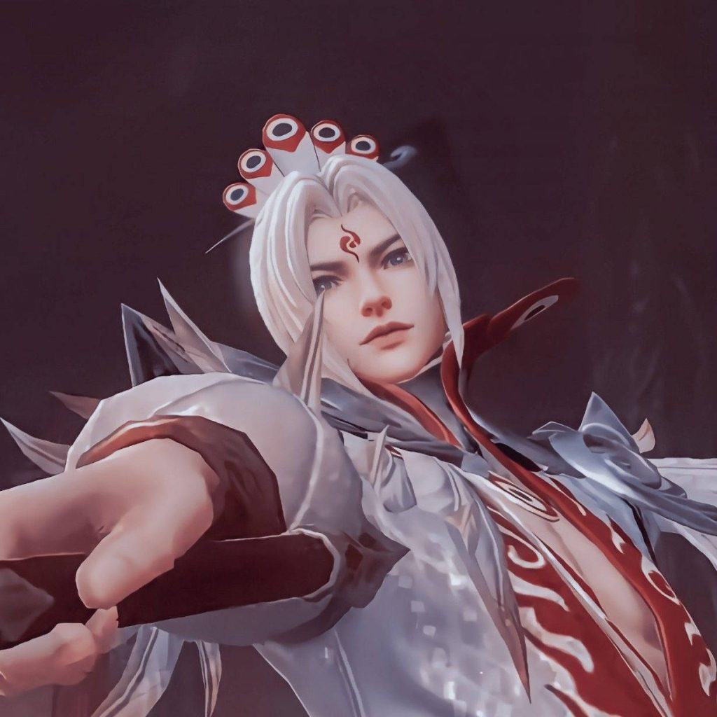 Ling Mobile Legends Lord Shen skin white hair dynamic pose red accents CGI wallpaper