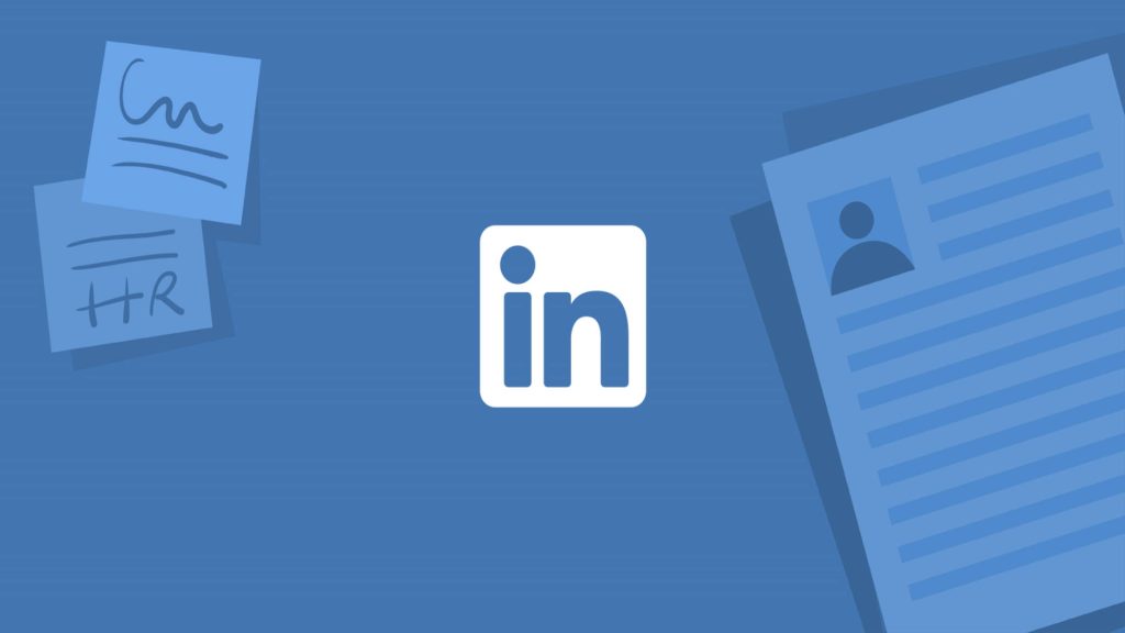 LinkedIn logo with resume and HR sticky notes on blue background professional networking design Wallpaper