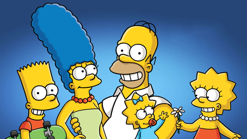 Lisa Simpson Offers Flower to Maggie: Cheerful Family Wallpaper