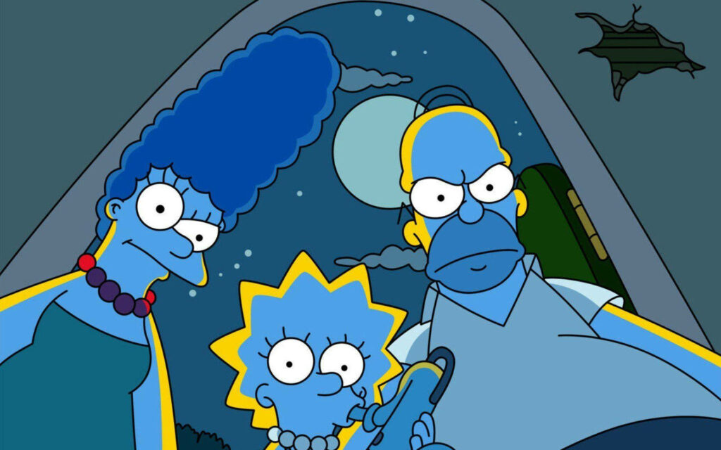 Lisa Simpson Saxophone Night Scene Wallpaper with Marge & Homer