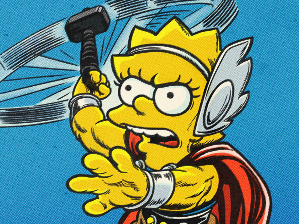 Lisa Simpson as Thor: Dynamic Comic-Style Wallpaper Background
