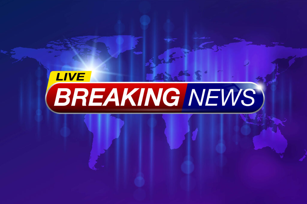 Live breaking news wallpaper with blue world map vertical light beams and lens flare effects