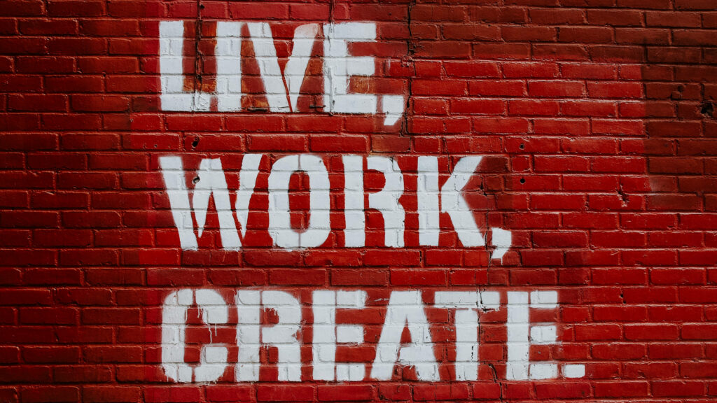 Unleashing Creativity: Vibrant 4k Ultra HD Motivational Canvas Flaunting Live, Work, Create Wallpaper
