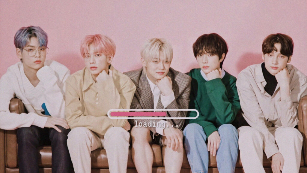 TXT Members Lounge on a Pink Wall with Loading Icon Wallpaper