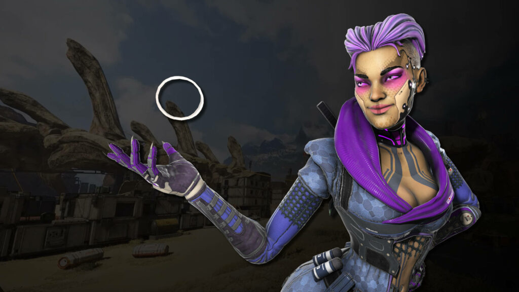 Loba from Apex Legends in Purple Reign skin with dramatic background vibrant gaming wallpaper