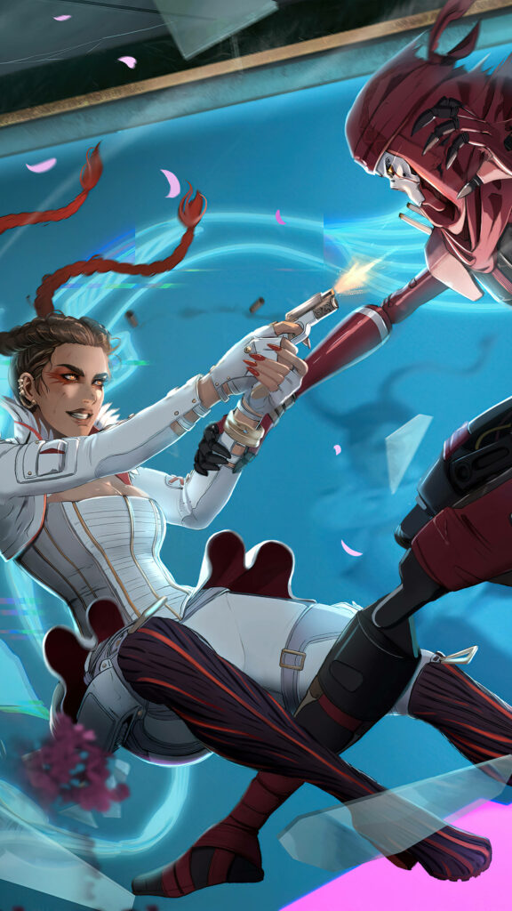 Loba and Revenant Apex Legends intense battle wallpaper showcasing fierce rivalry and action