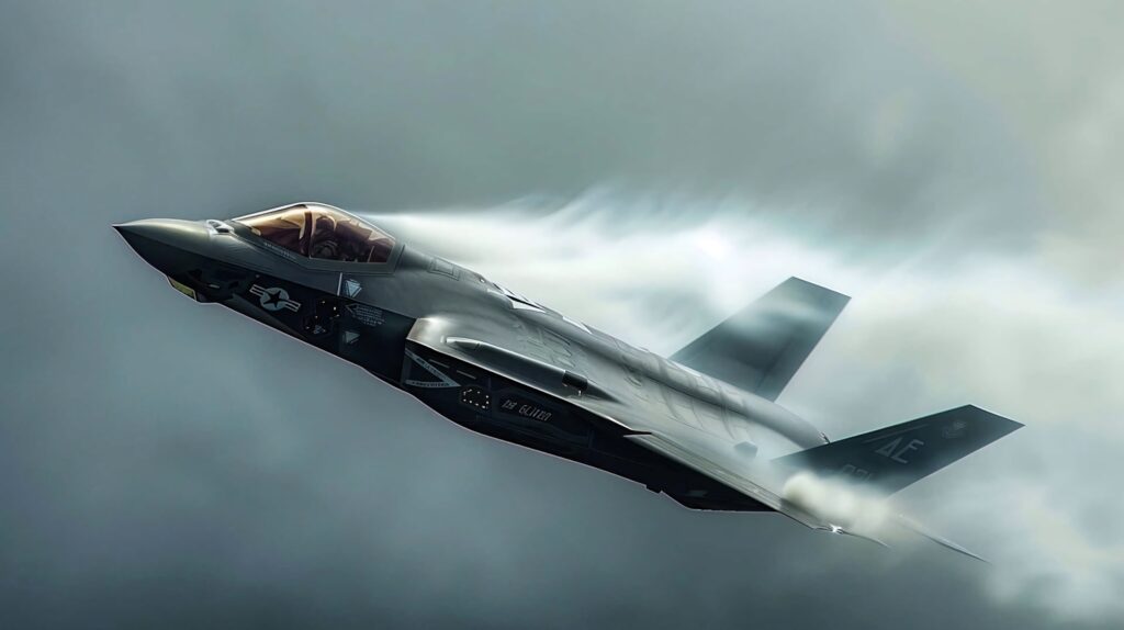 Lockheed Martin F-35 fighter jet flying through dramatic clouds showcasing stealth design Wallpaper