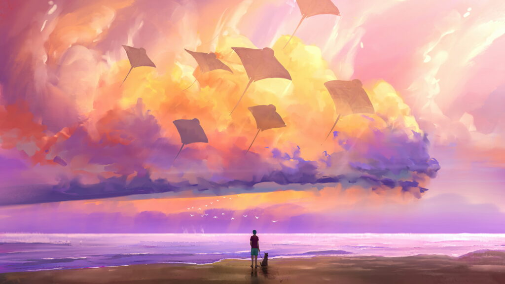 Chilled-out Coastal Vibe: Captivating Digital Artwork for Lofi Beach Day - Artistic Masterpiece on ArtStation in 4K Wallpaper