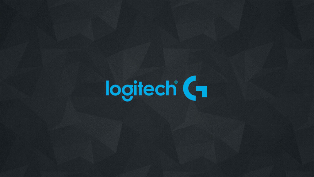 Logitech logo in blue on dark geometric pattern wallpaper modern professional tech background