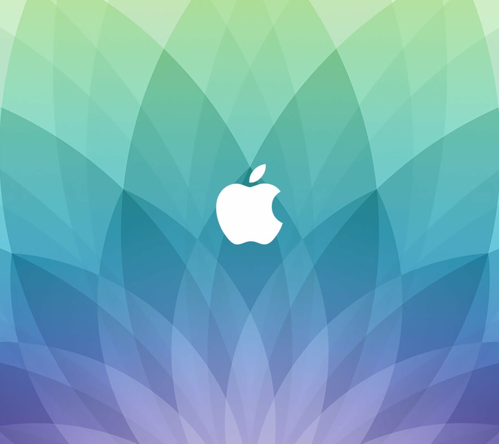 Minimalist Apple logo wallpaper with vibrant geometric petals and smooth purple to green gradient