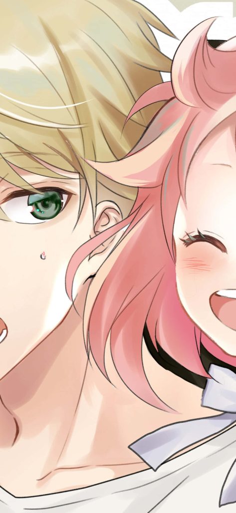 Close-up anime illustration of Loid and Anya Forger from Spy Family with expressive faces Wallpaper