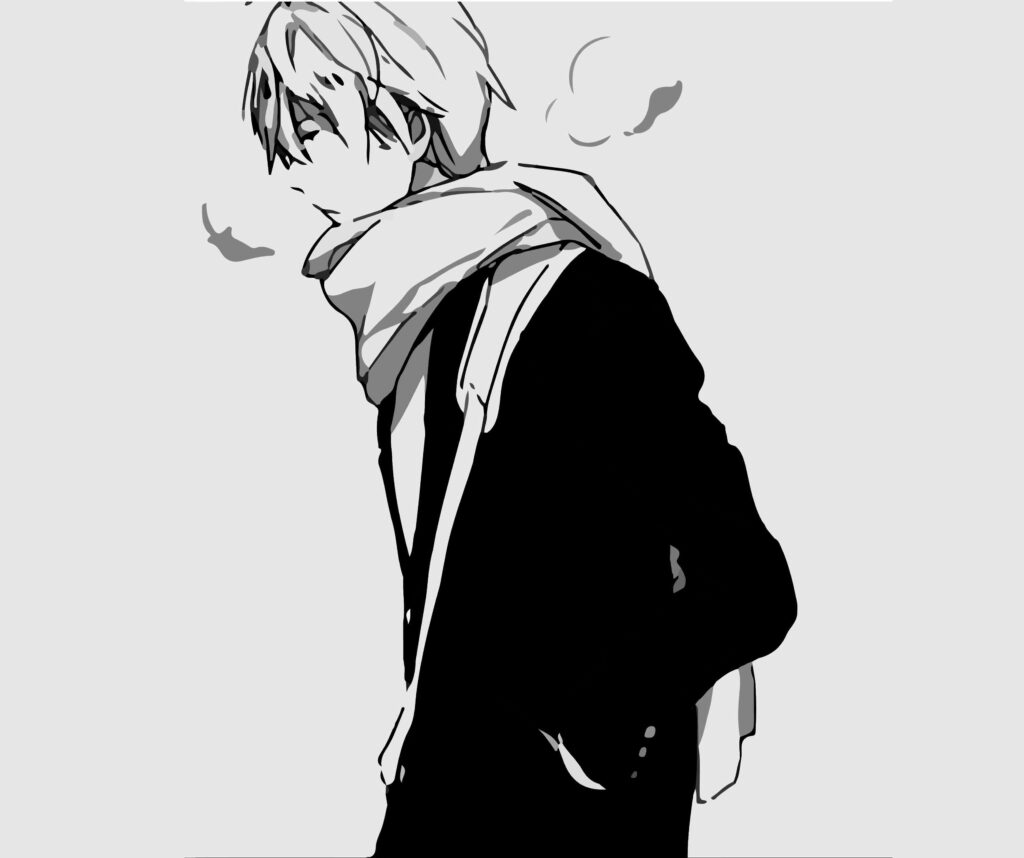 Monochrome Illustration: Lone Figure with Scarf for Profile or Wallpaper