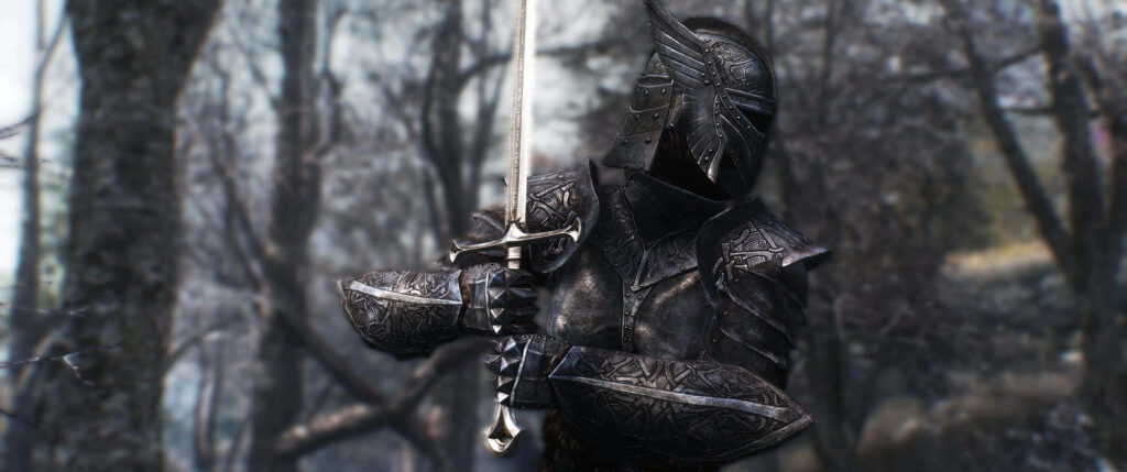 Lone Knight in Dark Armor: Mysterious Misty Forest Wallpaper