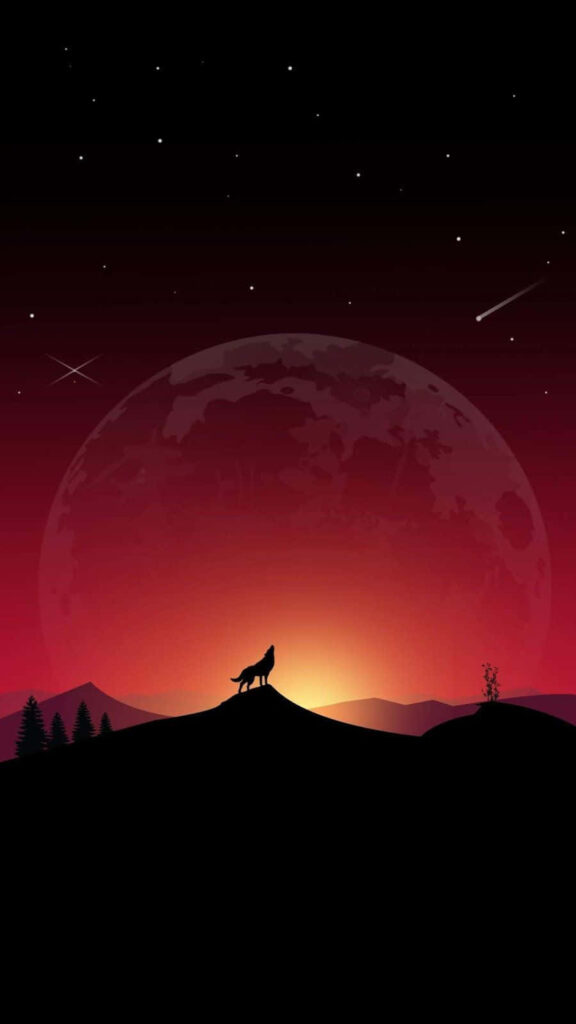 Minimalist Lone Wolf Howling at Sunset - Serene Night Sky Wallpaper