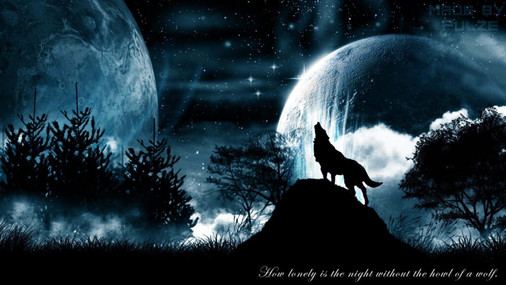 Lone Wolf Howls Under Starry Sky - Mystical Nature Wallpaper