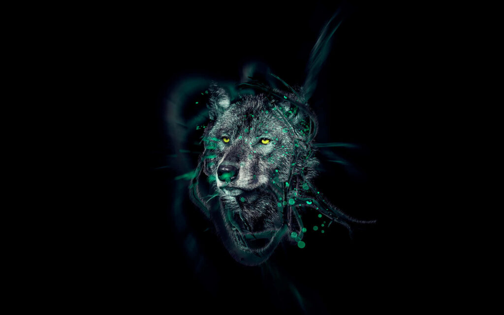 Ethereal Lone Wolf Wallpaper: Glowing Neon Energy on Dark Background