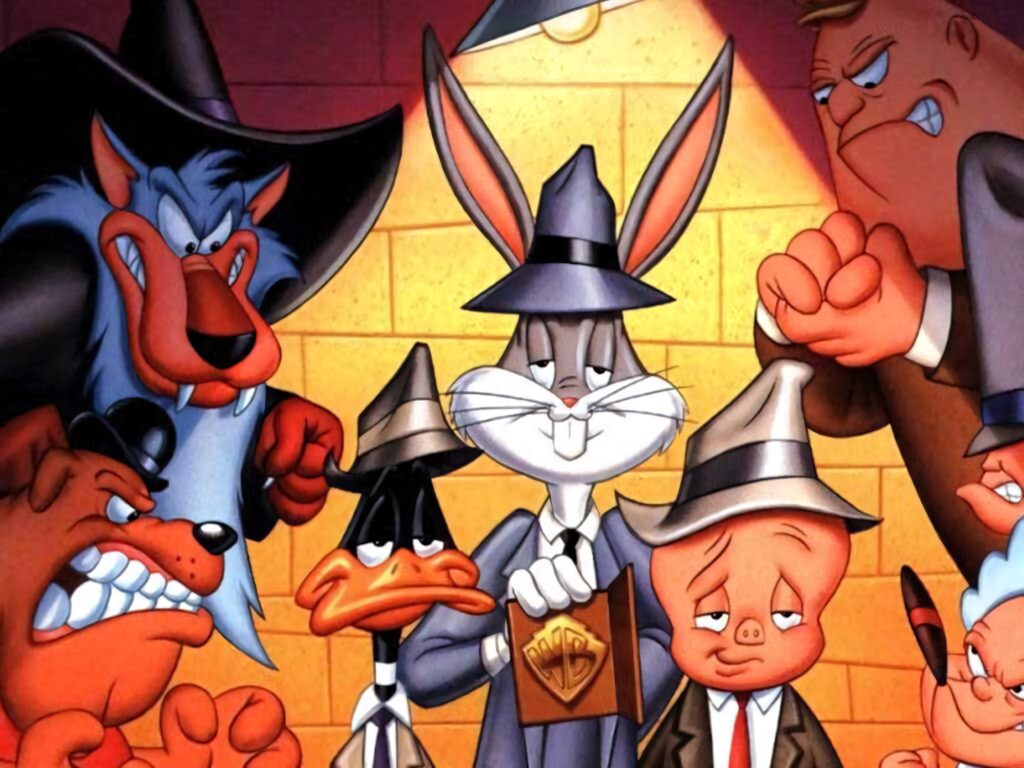 Looney Tunes detectives wallpaper with Bugs Bunny Daffy Duck Porky Pig in colorful cartoon style