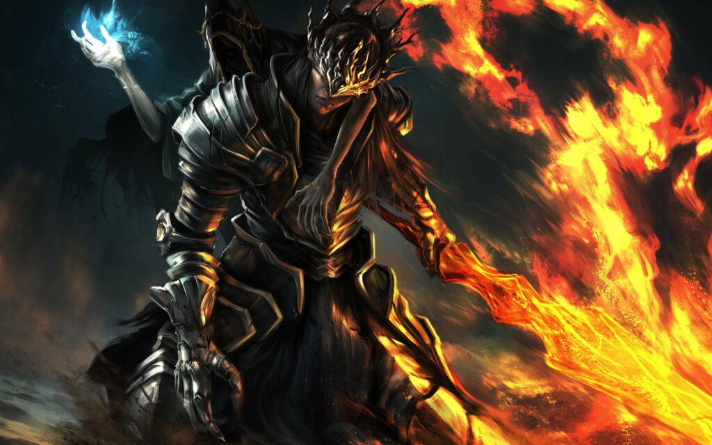 The Fiery Duel: Lorian's Last Stand in Dark Souls III Wallpaper