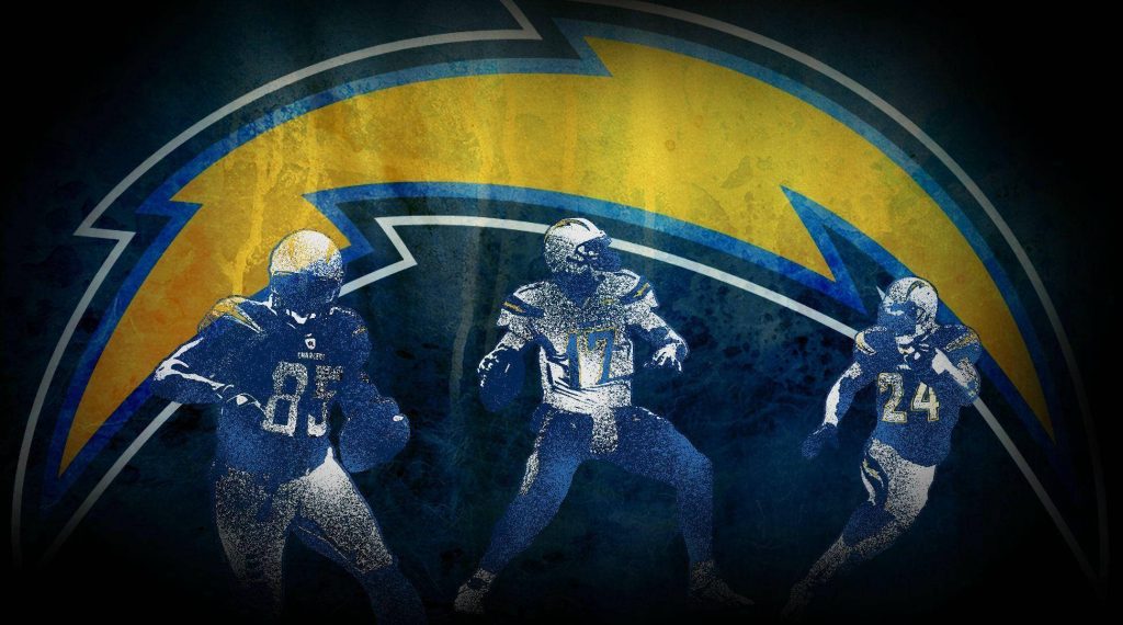 Los Angeles Chargers fan art featuring Philip Rivers and Antonio Gates with lightning bolt logo Wallpaper