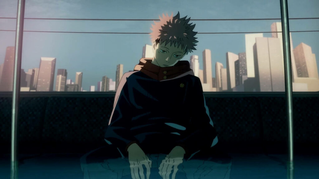 Yuji Itadori's Contemplative Journey: A Captivating 4k Train Ride in Jujutsu Kaisen Wallpaper