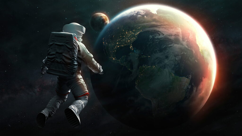 Lost Astral Journey: Captivating Digital Art Depicting an Astronaut Adrift in Space Wallpaper