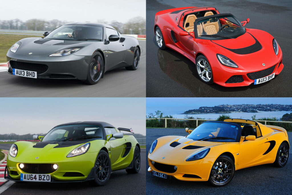 Dynamic Lotus cars showcasing sleek sporty designs vibrant colors on track and road backgrounds Wallpaper