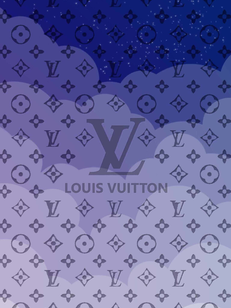 Louis Vuitton blue wallpaper with iconic LV monogram gradient deep and light blue shades background