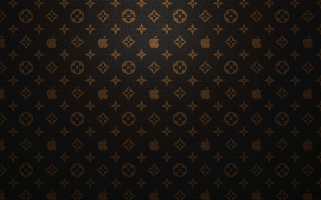 Louis Vuitton gold monogram pattern on dark textured wallpaper background luxury design