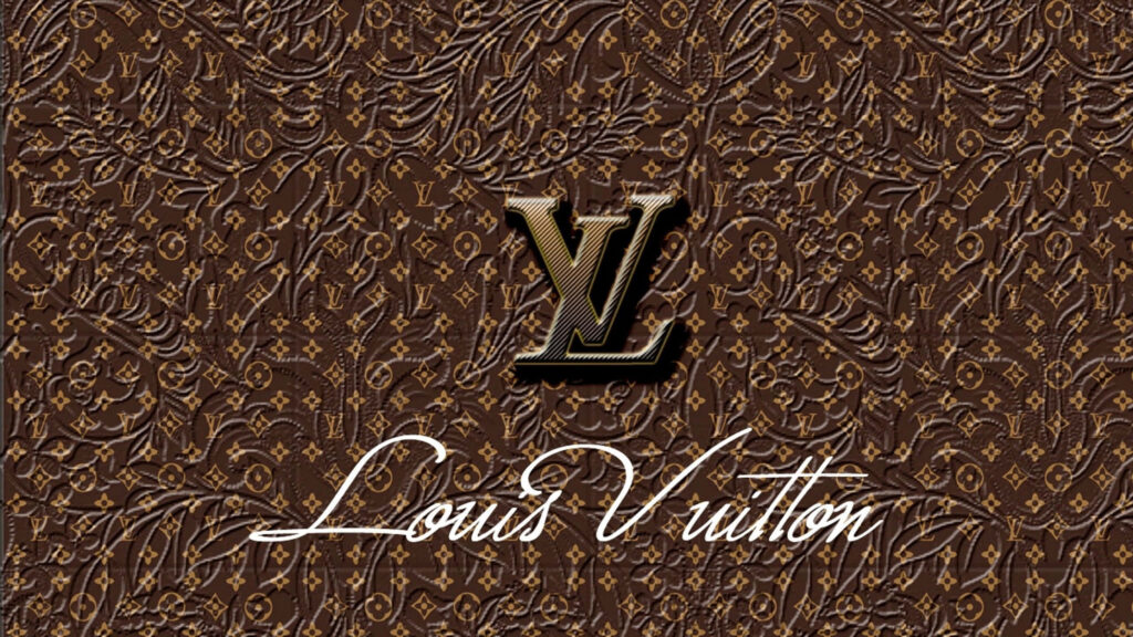 Luxurious Louis Vuitton wallpaper with iconic LV logo and intricate brown leaf monogram patterns